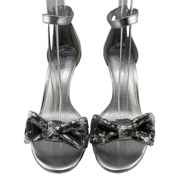Michael Kors Paris Women's Size 6.5M Silver Sequin Heels Ankle Strap Sandal NWOB - Picture 1 of 10